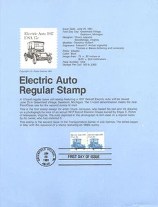 #8118 17c Electric Auto Stamp - Scott #1906 USPS Souvenir Page - Picture 1 of 1