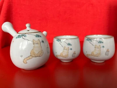 Tee Set, Keramik, 1 Teekanne 250ml und 2 Tassen je 130ml, Motiv Katze - Bild 1 von 2