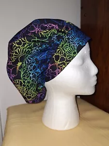 Colorful Outline Flowers Medical Surgical Bouffant Scrub Hat SIZES S,M,L - Picture 1 of 2