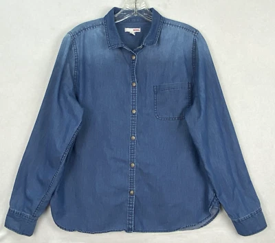 Vintage Bongo Women L Juniors Blue Denim Shambray Button Up Shirt - Image 1 of 4