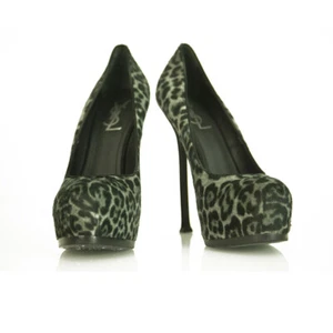 Yves Saint Laurent Gray Leopard Calf Hair Tribute Tribtoo Heels Pumps 40 Shoes - Picture 1 of 8