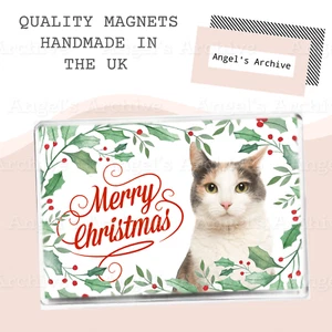 FROHE WEIHNACHTEN ✳ KATZE ✳ GROSSER KÜHLSCHRANKMAGNET ✳ GESCHENK FÜR TIERLIEBHABER - Bild 1 von 1