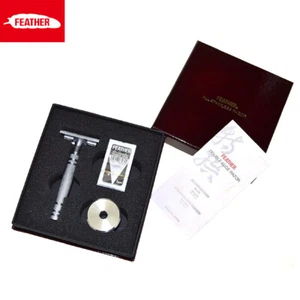 Feather AS-D2 Stainless Razor with 5 Hi-Stainless Double Edge Blades Shaving Set - Picture 1 of 12