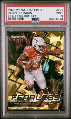 2023 Panini Prizm Draft Picks Fearless #F21 Bijan Robinson-Gold Ice Prizm PSA 9 - Image 1 of 2