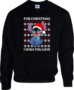 Disney Stitch Christmas Jumper, I Wish You Love Sweatshirt, Unisex Jumper - Picture 1 of 10