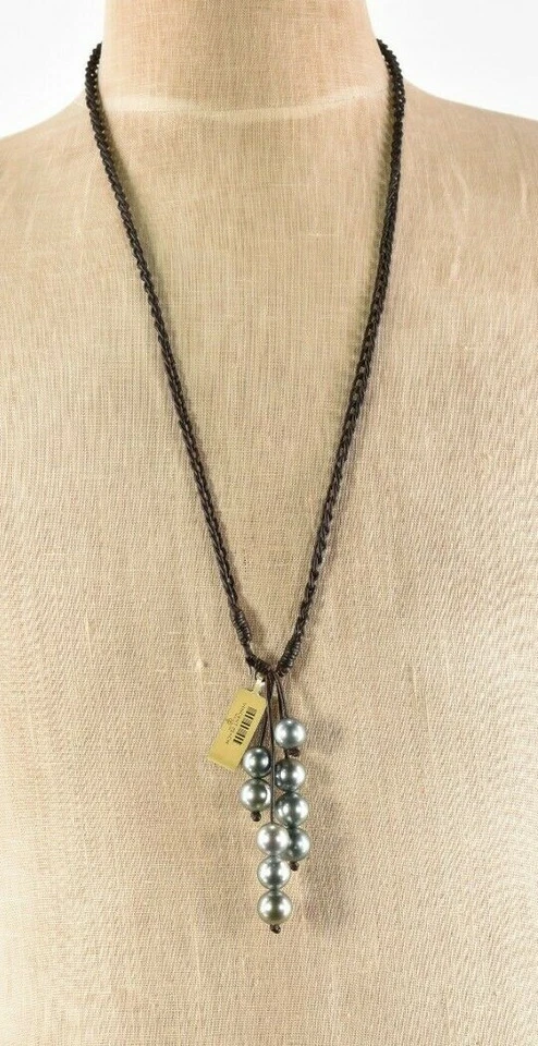 Collar Vincent Peach Nuevo con Etiquetas Cuero Marrón Perlas de Tahití S Gancho Lariat  Foto 1 de 4
