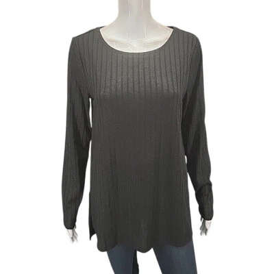 Top de moda Dennis Basso elegante tejido acanalado de lúrex con aberturas laterales talla mediana negro Foto 1 de 4