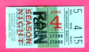 6/4/54 BRAVES/PIRATES TICKET STUB-HANK AARON CAREER HBP HIT BY PITCH #1 - Picture 1 of 1