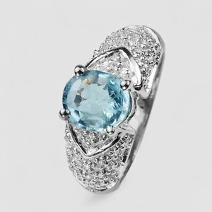 Sparkling Blue Aquamarine Rings 925 Sterling Silver White Gold Plated Size 6.75 - Picture 1 of 8