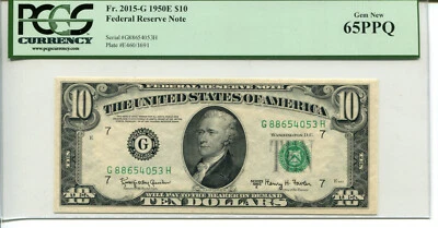 Fr 2015-G 1950E $10 Federal Reserve 65 PPQ GEM NEW - Image 1 of 2