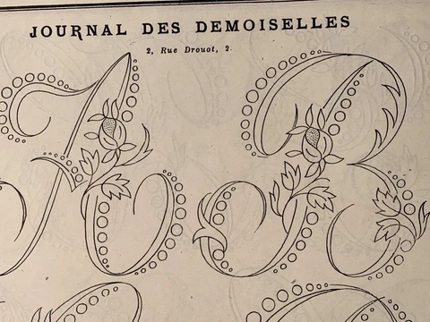 Antique 1870s French Journal des Demoiselles Embroidery pattern Alphabet Cover