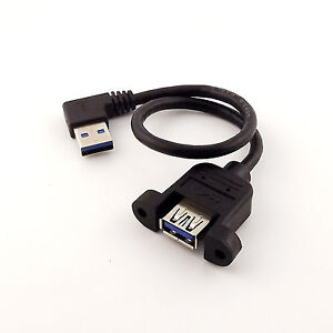 25cm USB 3.0 A Female Jack Panel Mount to Male Plug Right Angled Extension Cable