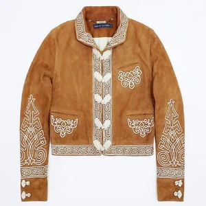 RALPH LAUREN POLO Crop Suede Leather Jacket Applique Embroidery Western Cowboy 4 - Picture 1 of 13