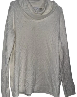 Suéter Cuello Capucha Calvin Klein Talla XL Blanco Crema Suave Tejido Chevron Foto 1 de 4