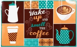 STOVE BACKSPLASH STICKER/WALL DECALl(30"x18")WAKE &SMELL THE COFFEE IN SQUARE,GR - Picture 1 of 12