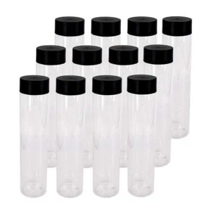 12 Pack 16 OZ 500 ml Clear PET Plastic Juice Bottles with Black Lids - Plasti... - Picture 1 of 6