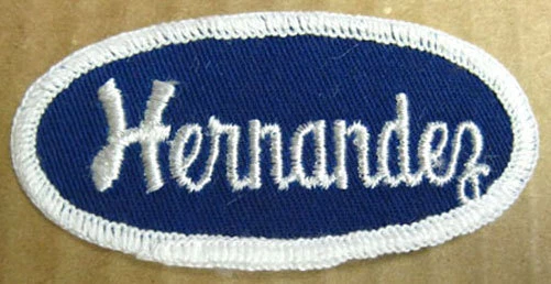 HERNANDEZ Name PATCH for Shirt, Jacket, or Uniform, Cloth TAG, White on Blue - Image 1 of 1