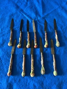 11 cuchillos antiguos de latón cuchillo de fruta con mango de porcelana mango de porcelana - Imagen 1 de 9