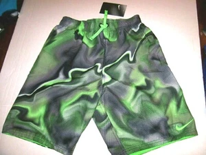 New Nike 4 green black boys swim swimsuit trunks shorts elastic waist drawstring - Picture 1 of 2