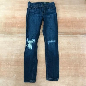 Pantalones de mezclilla pistola para mujer talla 25 azul tiro medio desgastados lavado oscuro pierna ajustada - Imagen 1 de 11