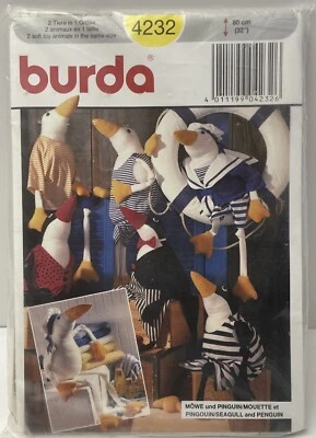 Burda 4232 Stuffed Seagull Penguin Plush Soft Toy Sewing Pattern Craft - Image 1 of 2