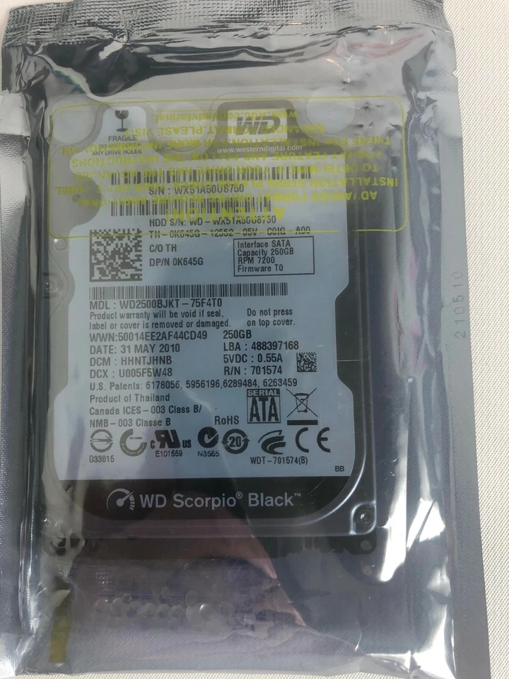 WESTERN DIGITAL 2.5 250GB SATA HARD DRIVE Dell K645G New - Image 1 of 1