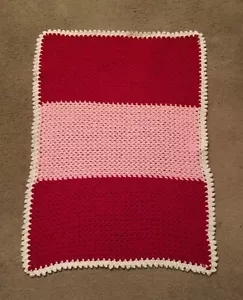 New Hand Crocheted Baby Afghan Blanket Red & Pink & White 30 x 22" Brand New - Picture 1 of 5