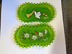 2 Boyd Glass Candlewick Avocado H/P Tray Dishes 1999 MINT - Picture 1 of 2