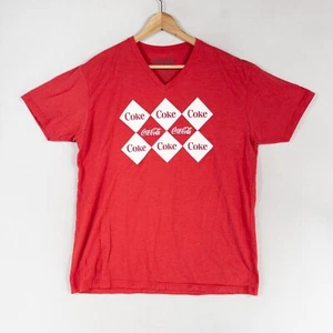Camiseta Coca Cola Adulto XL Roja Blanca Estampado Diamante Logo Cuello en V Clásica - Imagen 1 de 7