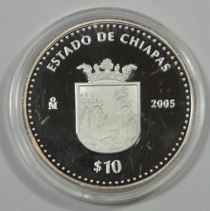 2005 MEXICO 10 Pesos State of Chizpas 1 oz PROOF Silver in Capusule - Picture 1 of 4