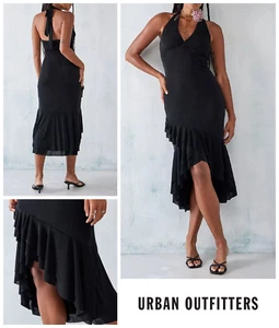 Womens Midi Dress Size UK XS Urban Outfitters UO Slinky Ruffle Tiered Asymmetric - Picture 1 of 8