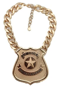 Mujeres Capucha Street Fashion Oro Metal Cadena Collar Insignia de policía Proteger Servir - Imagen 1 de 8