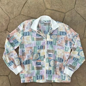 Vintage Pastel Funky Retro Floral Patchwork  Windbreaker Jacket Women’s Med READ - Picture 1 of 7