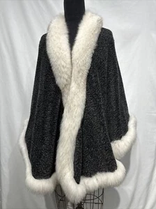 charcoal alpaca / llama cape w/ Blue fox trim (31423) - Picture 1 of 3