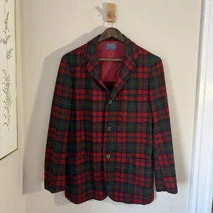 Vintage 60 70s Pendleton Wool Plaid Hunting Shirt Jacket Medium Blazer Red Black - Bild 1 von 9