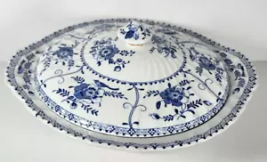 Vintage INDIES Johnson Bros blau & weiß Blumen Servierschüssel mit Deckel REPARIERT - Bild 1 von 19