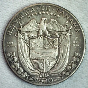 1930 Panama Silver 1/4 Balboa Coin XF Extra Fine Circulated Panama Silver Coin - Picture 1 of 2