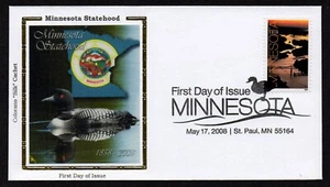 USA, SCOTT # 4266, COLORANO SILK FDC COVER OF 2008 MINNESOTA STATEHOOD & DUCK - Picture 1 of 1