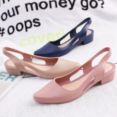 Women's Heel Sandals Shoes Jelly Slip On Pointed Toe Pumps Slingbacks Block Low - Image 1 of 4