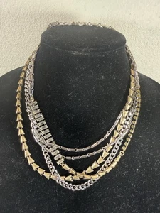 Stella & Dot 18" Mixed Metal Multi-Strang Statement Halskette Silber Gold Kristall - Bild 1 von 5