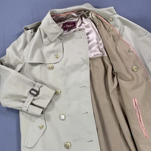 Vintage Chaps Ralph Lauren Coat Mens LG / 48L Khaki Rain Trench Wool Liner 90s - Picture 1 of 24