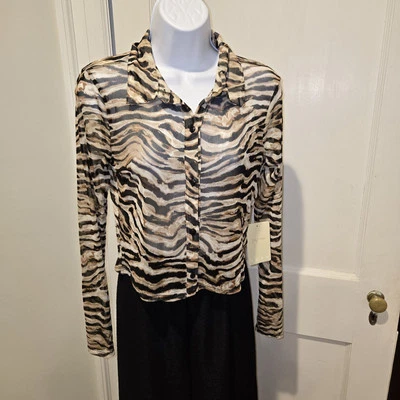 Nuevo con etiquetas Top corto transparente estampado de tigre blanco lirio manga larga M Foto 1 de 4