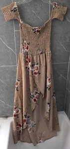 NWOT High Low Beige Floral Off Shoulder Dress Size Small - Picture 1 of 2