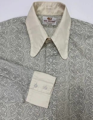 Vintage 70s Van Heusen Shirt Men M Tapered Button Up Geometric Dog Ear Collar - Image 1 of 4