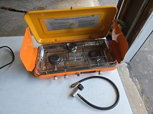 Vintage Sears 3 Burner Propane Camping Stove Model 920.727611 Orange Yellow USA - Picture 1 of 8