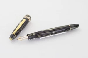 Montblanc Meisterstück 144 grau-gestreiftes Zelluloid Kolbenfüller 14K EF Feder - Bild 1 von 5