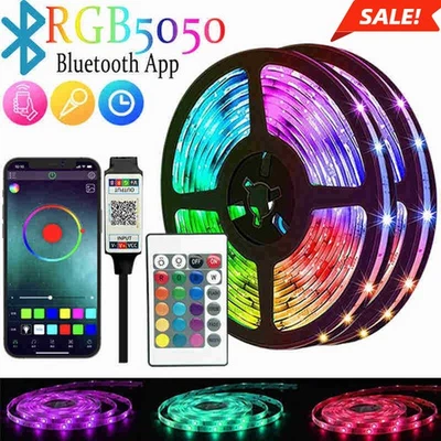 USB Bluetooth Remote LED Strip Lights RGB 5050 Tape Cabinet Kitchen TV Lighting - Image 1 of 4