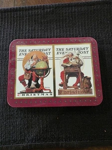 1996 Norman Rockwell Saturday Evening Post Tin Santa Playing Cards 2 barajas  - Imagen 1 de 4