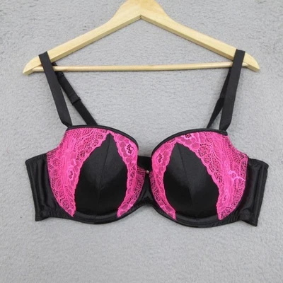 Cacique Intimates Bra Womens 40D Black Pink Lace Underwire Padded Full Coverage - Image 1 of 4