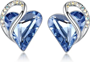 Herz Geburtsstein Kristall Ohrstecker, versilbert heller Saphir blau Schmuck - Bild 1 von 12